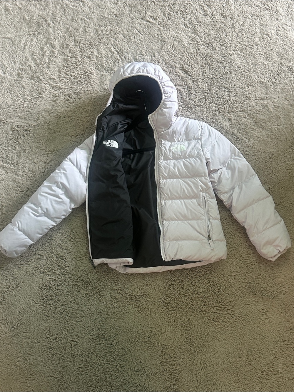 The North Face Kids Reversible Hooded Puffer Jacket — Purple & Black